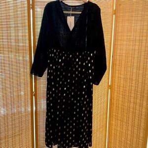 NWT BloomChic “MIMI” gold dot metallic black maxi dress size 10